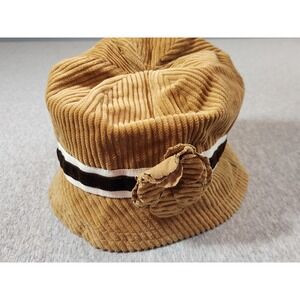 Betmar Bucket Hat Womens OS Tan Corduroy Flower Rhinestone Velvet Trim K466